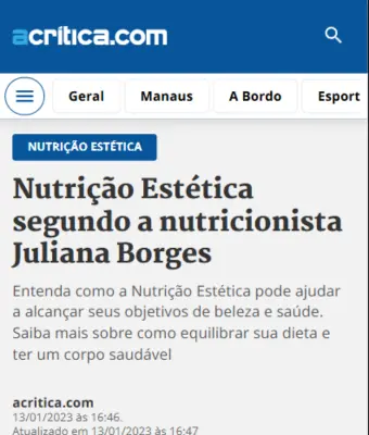 Matéria sobre a nutricionista online Juliana Borges no portal A Crítica